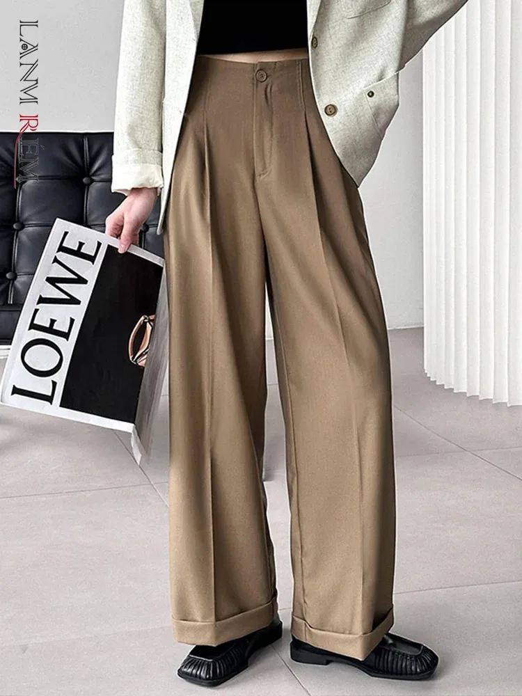 

[LANMREM] Pleated High Waist Suits Pants For Women Straight Wide Leg Trousers Office Lady Clothing 2024 Autumn New 26D8955