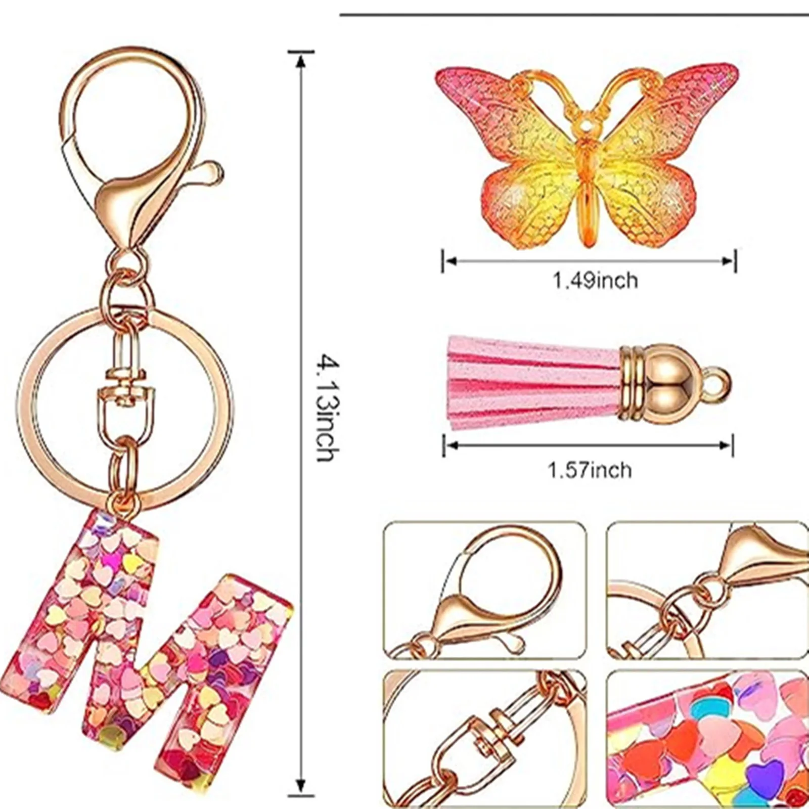 Resin Stylish Capital Letter Keychain Bag Accessory Pink Butterfly Animal Initial Alphabet " A-Z " Pendant Keyring Birthday Gift