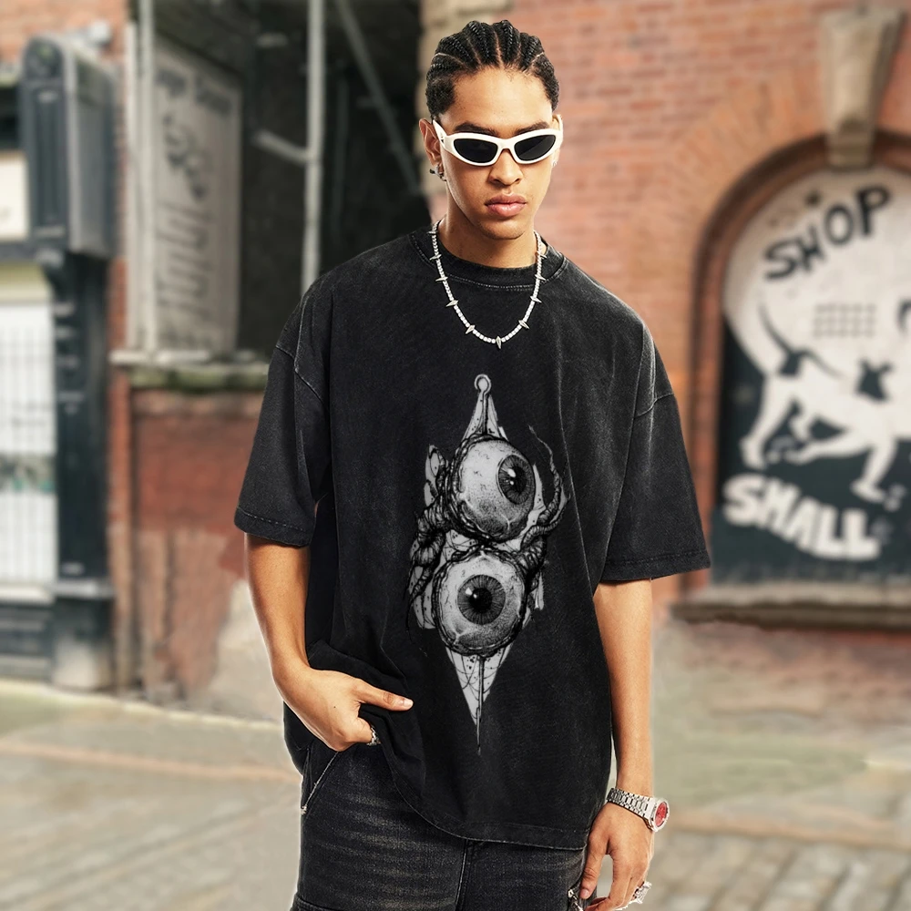 Eye Print Trend T Shirt Overseas Export Tee Streetwear Graphic Oversized Harajuku Gothic Cotton Short Sleeved Clothing Men Women