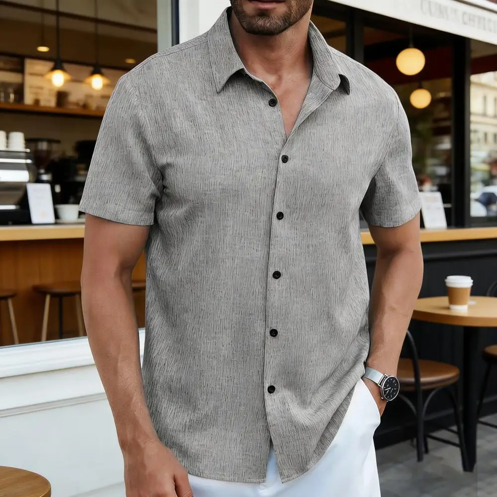 

Men Loose Fit Casual Wear Men's Summer Button-up Shirt Casual Short Sleeve Holiday Shirt Loose Fit Turndown Collar Beach