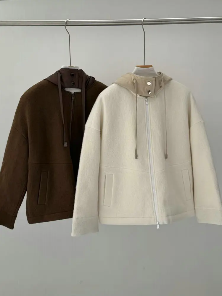 Costume décontracté en laine mélangée B * C pour femme, pull à capuche, veste avec pantalon à taille ample, costume deux pièces, automne hiver 2025