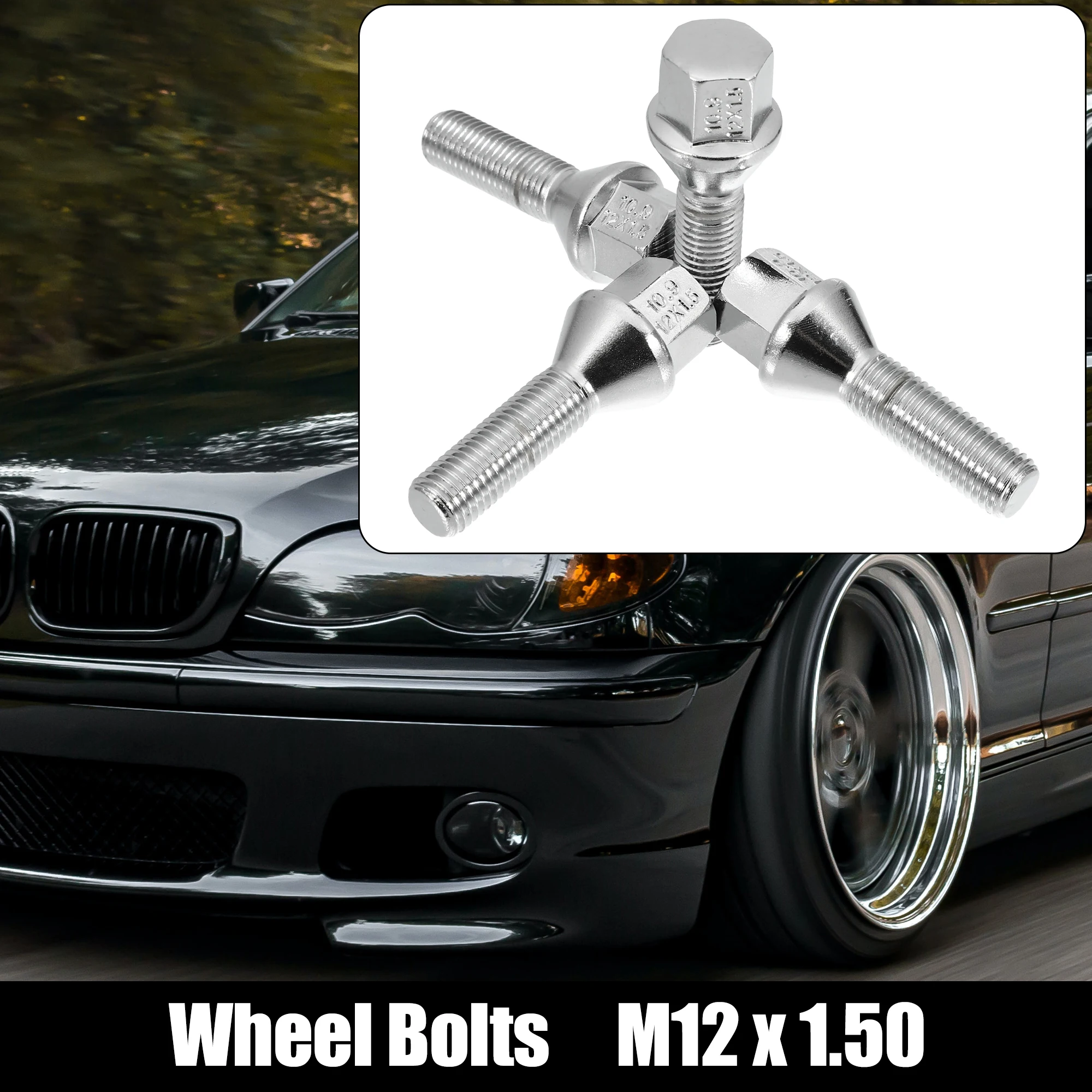 UXCELL M12 x 1.5 Vehicle Wheel Bolts 35mm Taper Wheel Bolts Lug Nuts Chrome Wheel Studs 10pcs for Car SUV Light Duty Truck