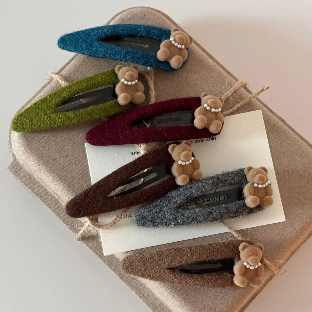 Velvet Pearl Teddy Bear Hairpin Colorful Yarn BB Clip Autumn Winter Cute Bangs Side Clip Broken Hair Clip Styling Accessories