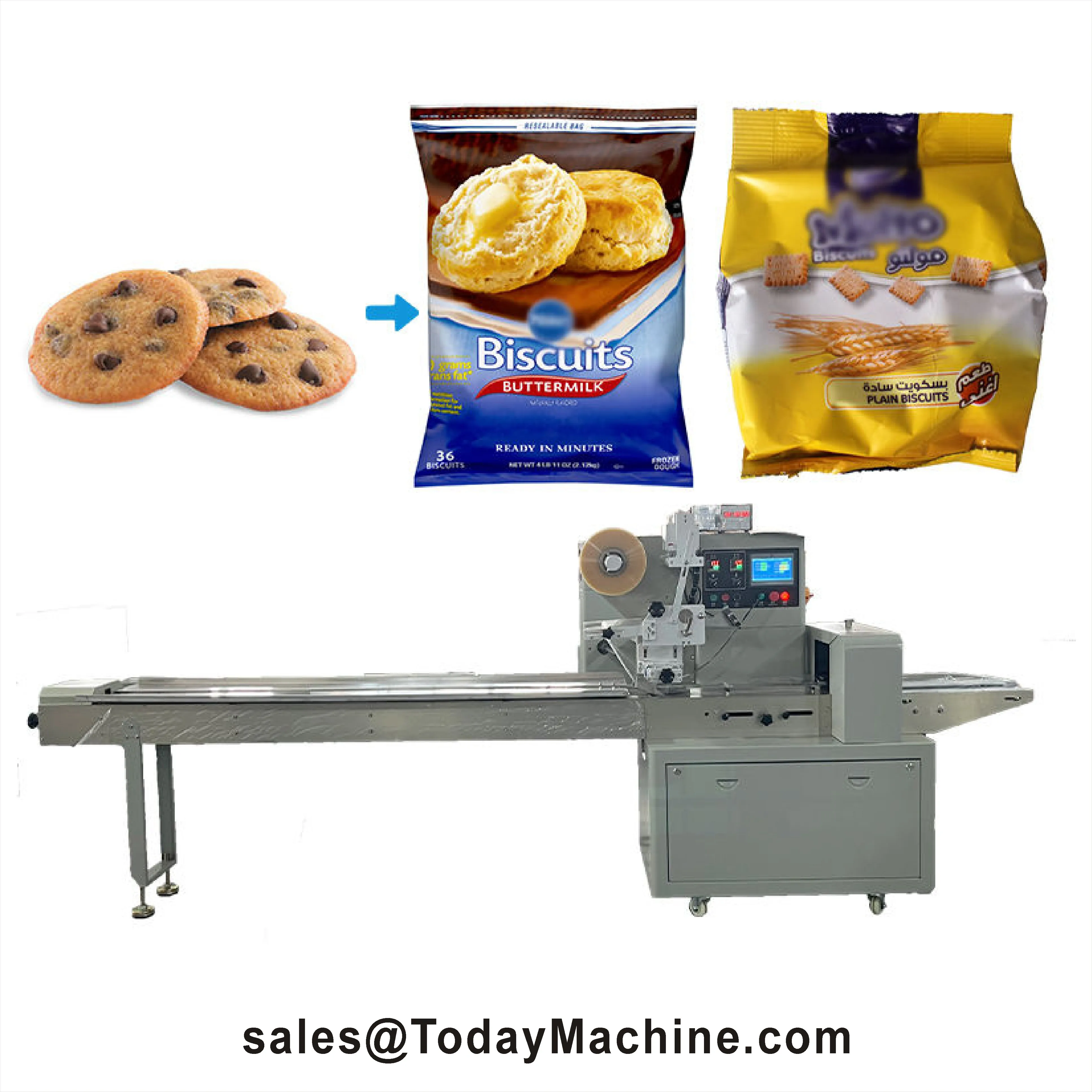 Horizontal Flow Packing Machine for Bread, Cake, and Cookies Snack with Compact Sealing Design