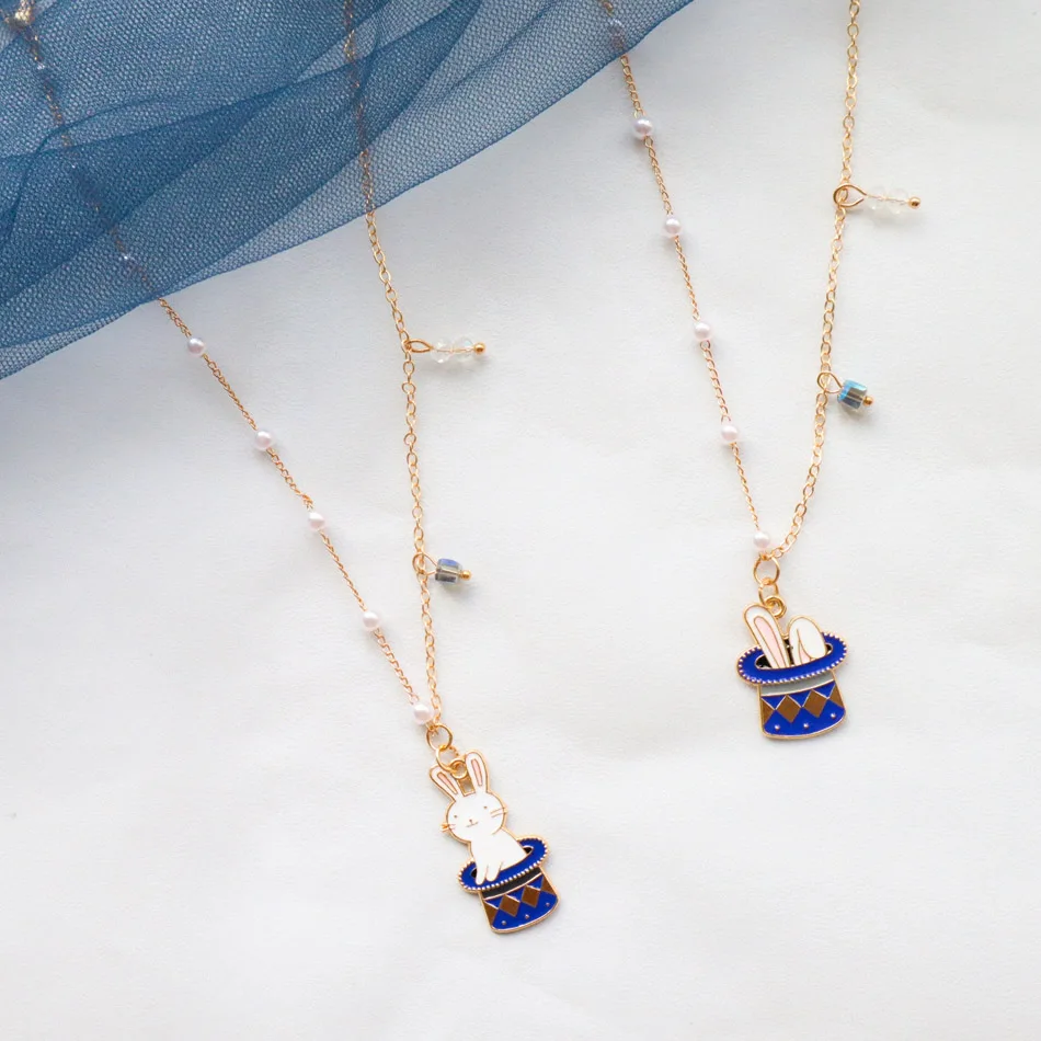 Cute Magic Rabbit And Hat Choker Necklace for Women with Pearls Beads - Birthday Gift Jewelry for Girls And Ladies