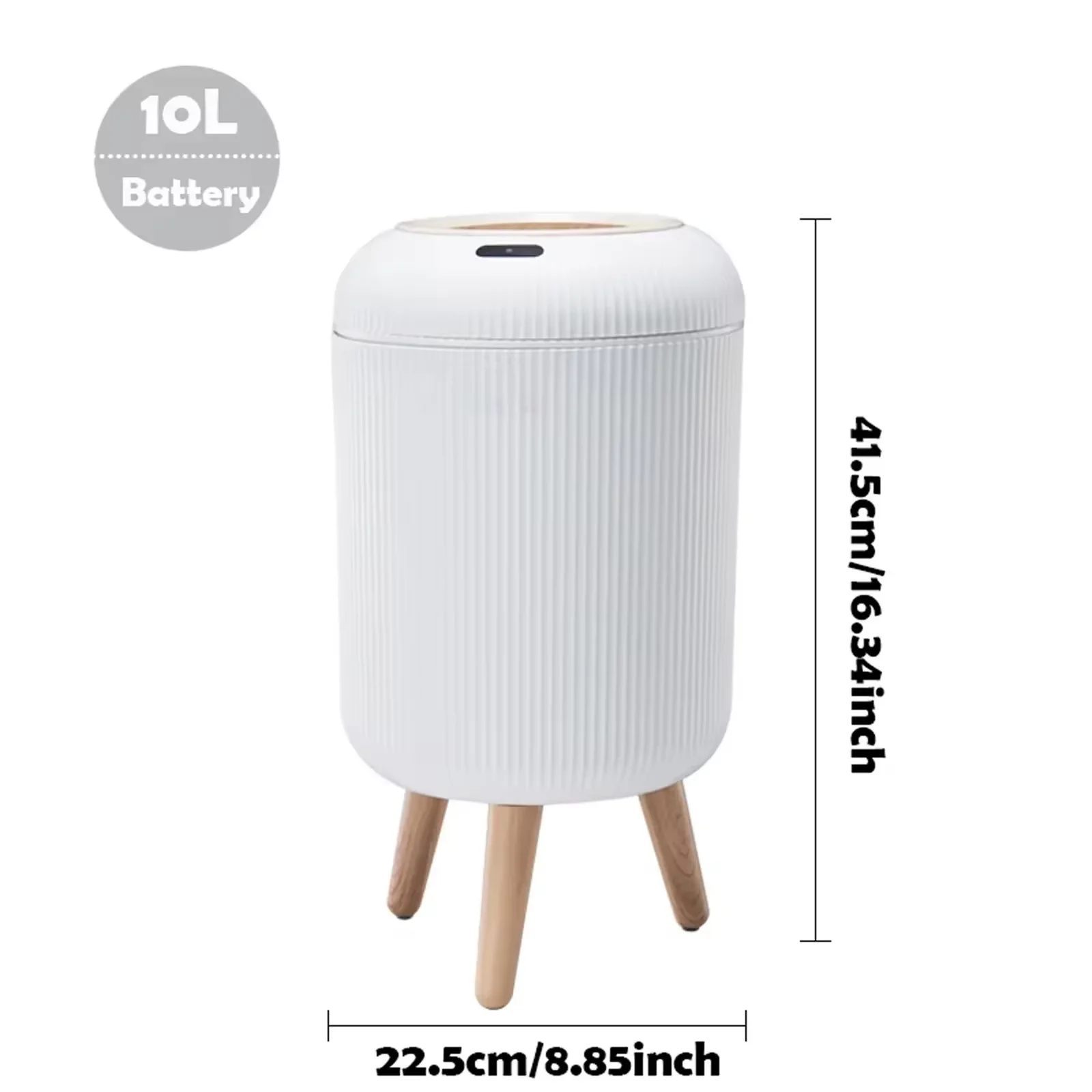 

Modern White Lidded Trash Can - Space-Saving Cylindrical Design Durable Plastic White sensor tall wooden-patterned trash bin