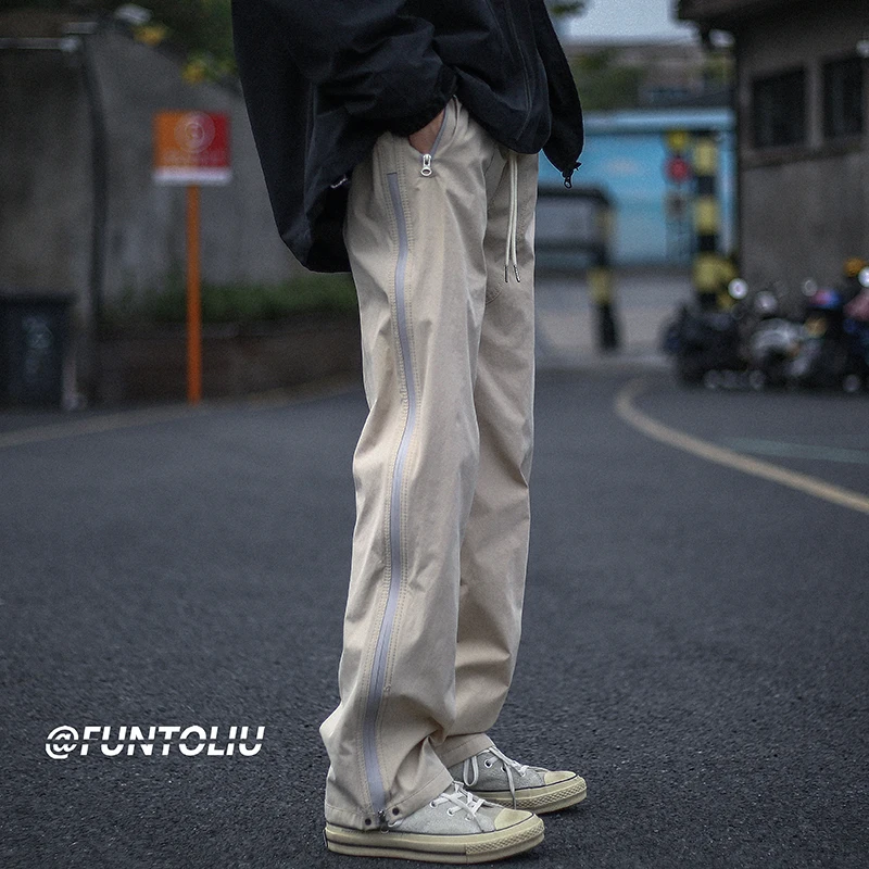 

Мужские повседневные брюки карго на весну-осень, прямые, свободного кроя, на молнии, длинные, в американском уличном стиле, дизайнерская новинка