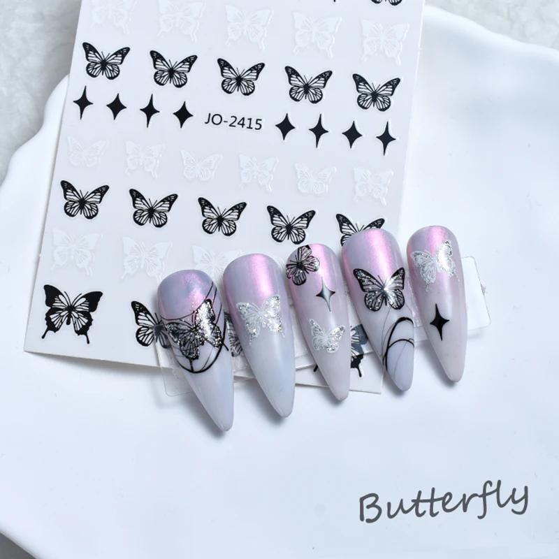 3D Nail Art Kleber Schieber Aufkleber schwarz weiß hohl Schmetterlinge Nagel Aufkleber für Dekorationen Maniküre Tipps Schönheit