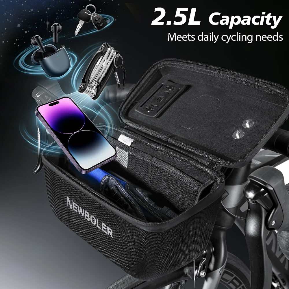 NEWBOLER 4-in-1 Multifunktionale Fahrrad-Fronttasche Wasserdichte Fahrrad-Lenkertasche EVA-Hartschalen-Fahrradlenkertasche Fahrradzubehör – Detail 10
