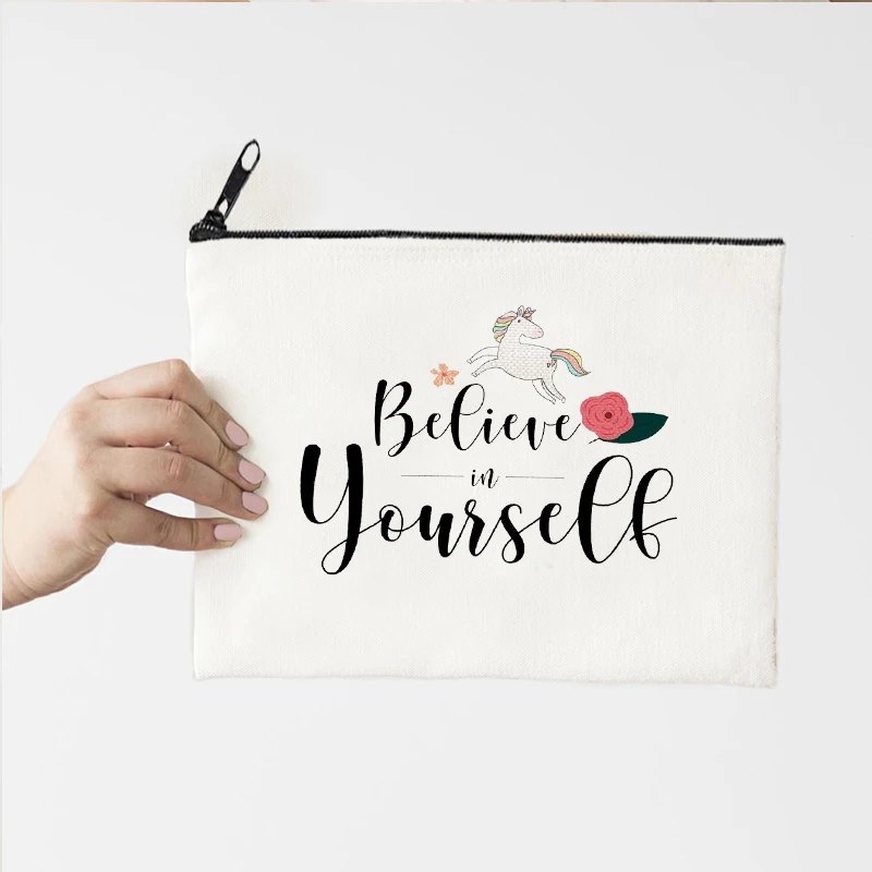 

Be Yourself Makeup Bag Letter Flower Print Cosmetic Bags Make Up Bags Toiletries Organizer Pouch Ladies Zipper Pouch