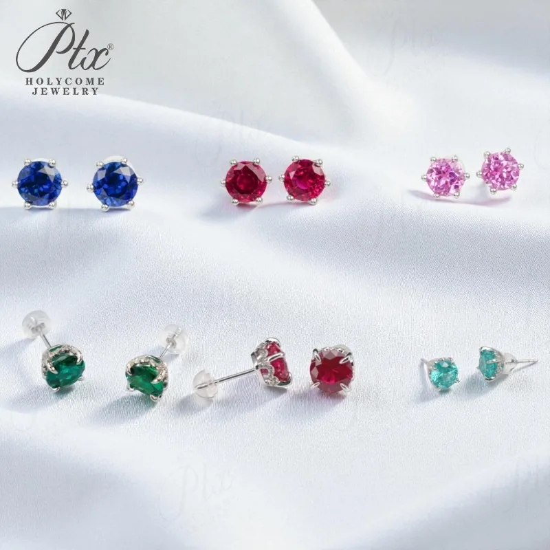 

S925 Серьги с четырьмя когтями и шестью когтями, круглые рубиновые сапфиры, Колумбия Падпарадсча Параиба, ювелирные изделия Fishion по индивидуальному заказу