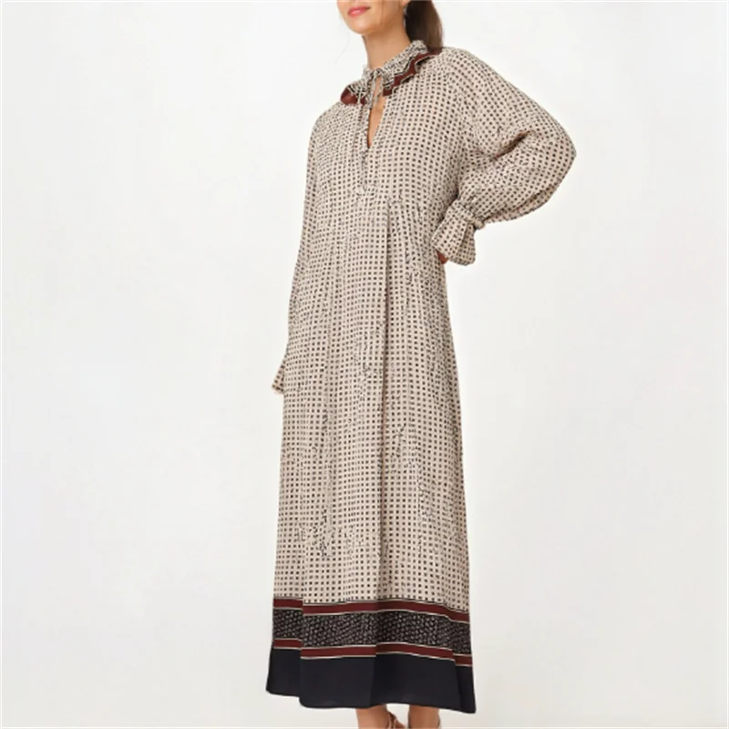 2025 가을 패션 트렌디 섹시 여성 유럽 및 미국 스타일 프린트 롱 드레스