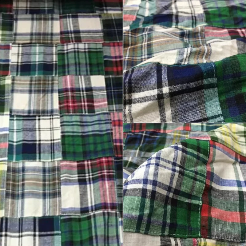 L100cm X W115cm Retro Cotton Checkered Fabric Patchwork Textured Dress Shirt DIY Material Breathable Lightweight Women Fashion