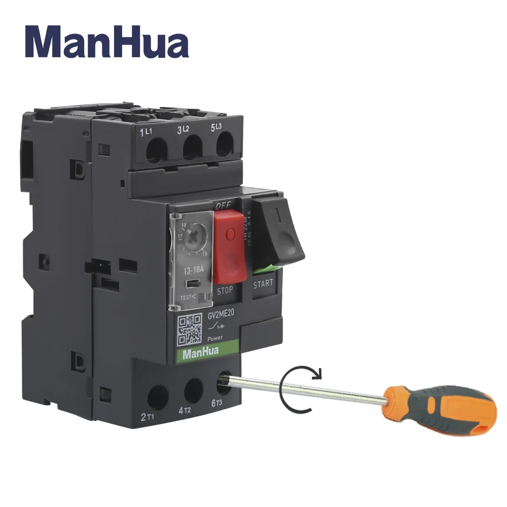ManHua 3P AC Thermal Magnetic Motor Protection Circuit Breaker 13 to 18A Button Controls GV2ME20