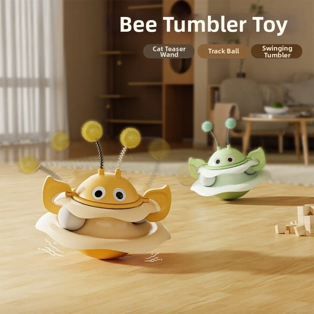Plastic Cat Turntable Multi Tier Track Tumbler Structure Bee Tumbler Rolling Ball Spring Pom Poms Self Play Cat