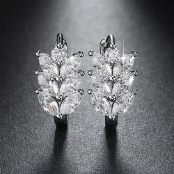Huitan Leaf Shape Hoop Earrings Women with Marquise White Cubic Zirconia Fashion Contracted Small Circle Earrings Trendy Jewelry