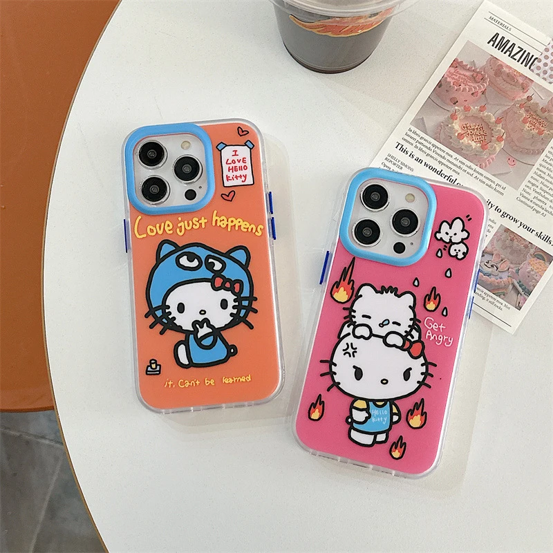 Sanrio iPhone 15 Mobile Phone Shell Hello Kitty Cartoon 12 13 14 Pro Max Anime Cute Mobile Phone Protective Shell Girls Gifts