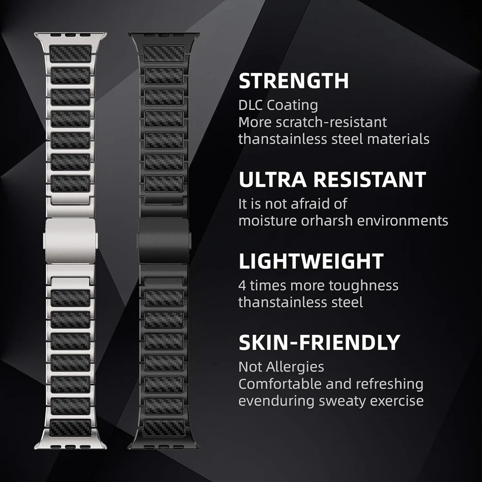 Titanium Carbon Fiber I-Shaped Watch Strap For Apple Watch Series 12/11/10/9/8/7/6/5/SE Band For iWatch Ultra 3 49/46/45/44/42mm