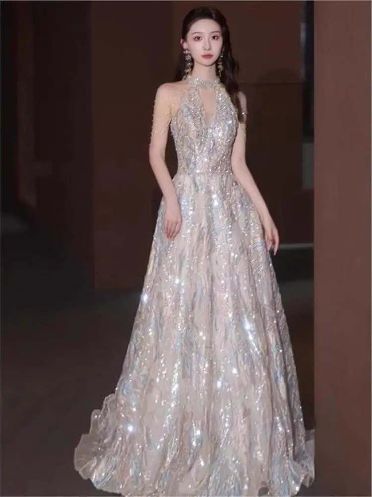 فستان سهرة طويل من Ele للنساء لحفلات الزفاف دكتور المضيف تنورة على شكل حرف a ذات إحساس عالي الجودة بدون Sves