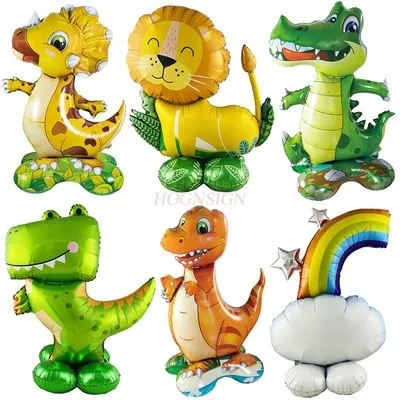 New Base Stand Tyrannosaurus Rex Jungle Lion Rabbit Rainbow Cloud Dinosaur Birthday 3D Base Aluminum Film Balloon