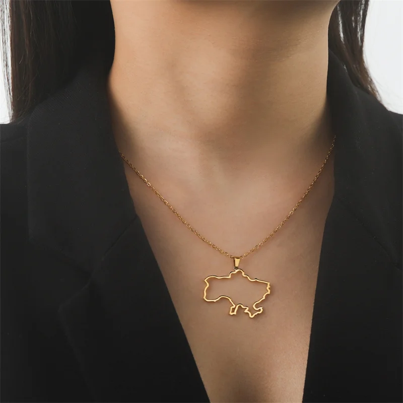 Mode Umriss Ukraine Karte Halskette Kette Halsband Hals Edelstahl Schmuck Ästhetische Halsketten Geschenke accesorios para mujer – Detail 17