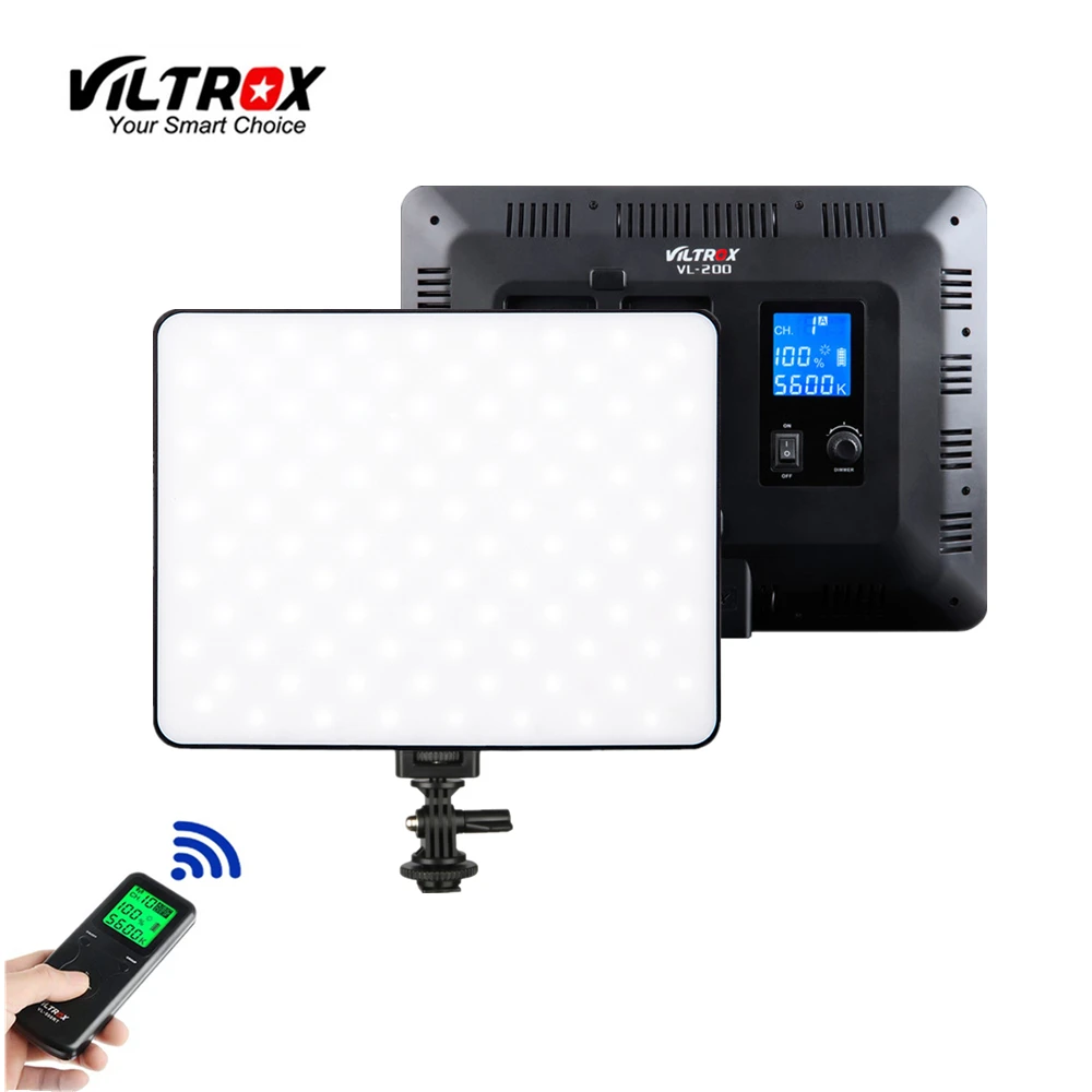 VILROX 3/2pcs VL-200T Bi-color Dimmable Wireless Remote LED Video Light Panel Lighting Kit Light Stand for Studio Shooting