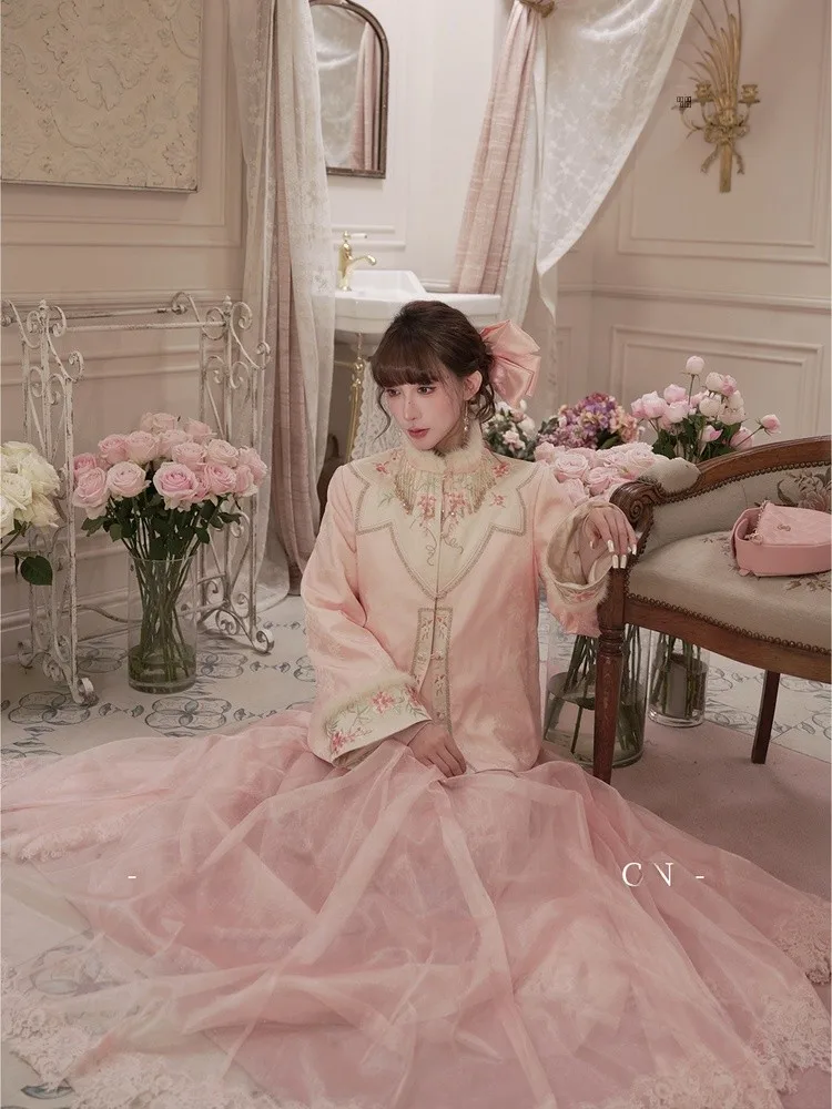 

Original Heavy-Work 90 White Du down Jaet Chinese Sle National Trend Fringe New Year eeting Peach Blossom Snowfare