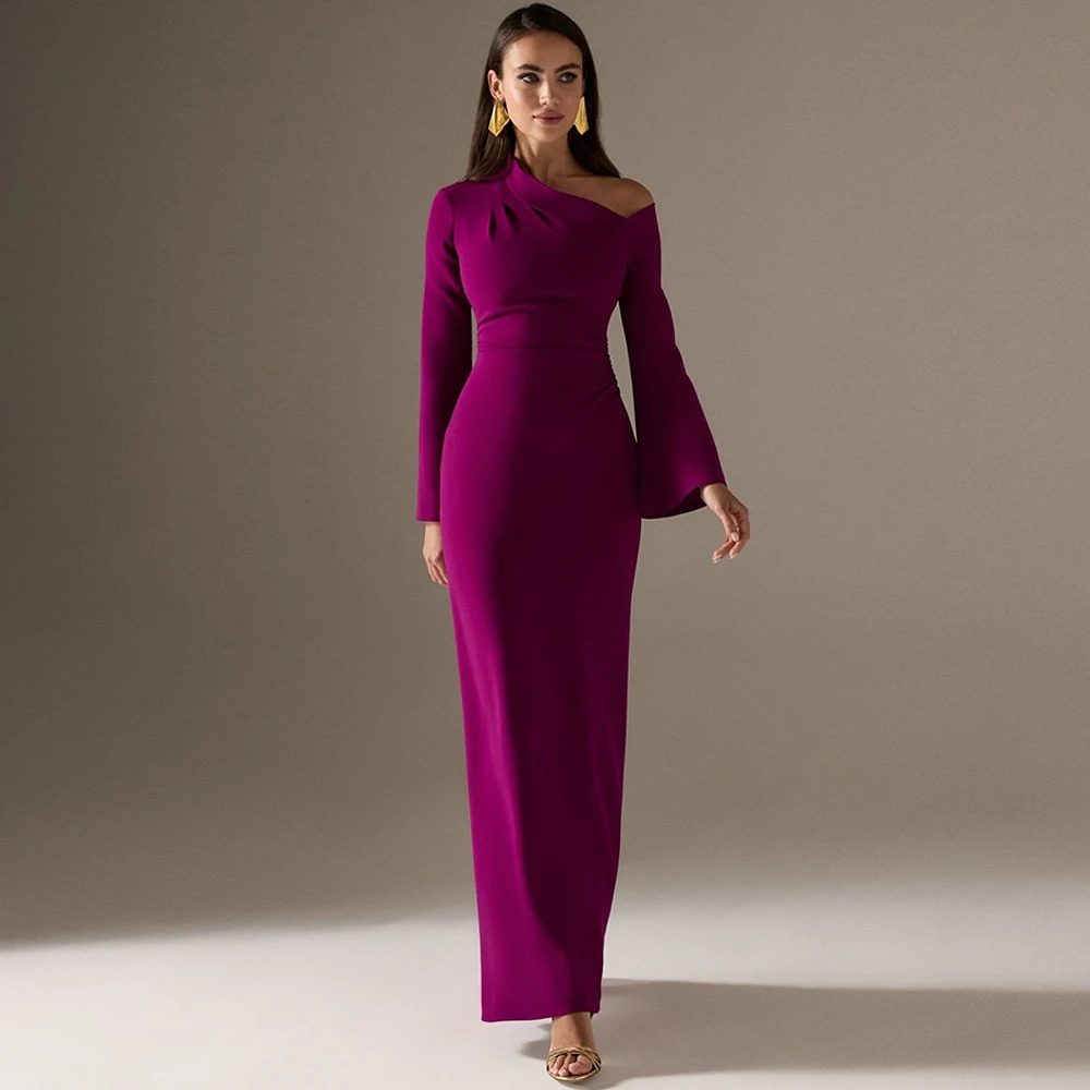 

Delicate Mermaid Jersey Evening Dress Graceful Flare Long Sleeves Cocktail Dresses Modern Zipper Back Customized Celebrity Gowns