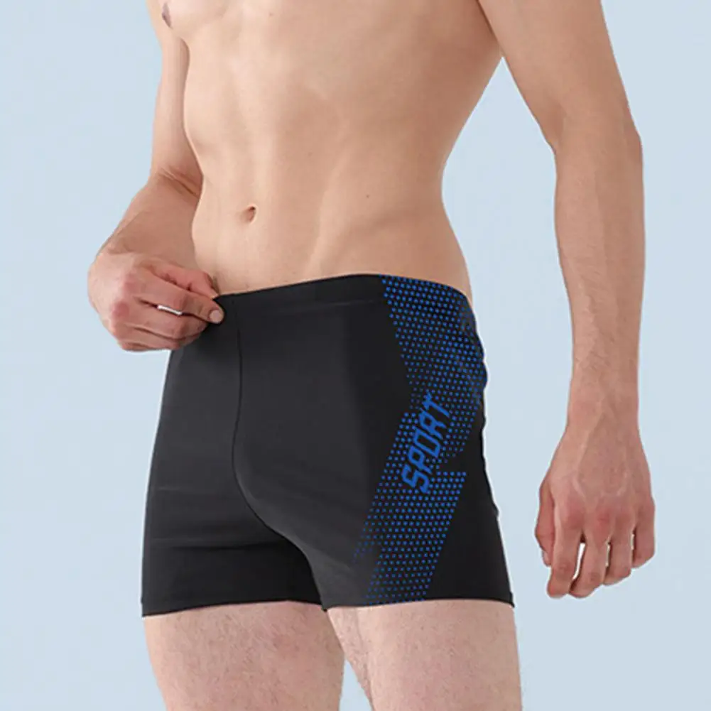 Men Swimming Trunks Quick Dry Soft Elasic High Waist Thin Breathable Slim Fit Printed Spring Bathing Shorts Summer Beach Shorts