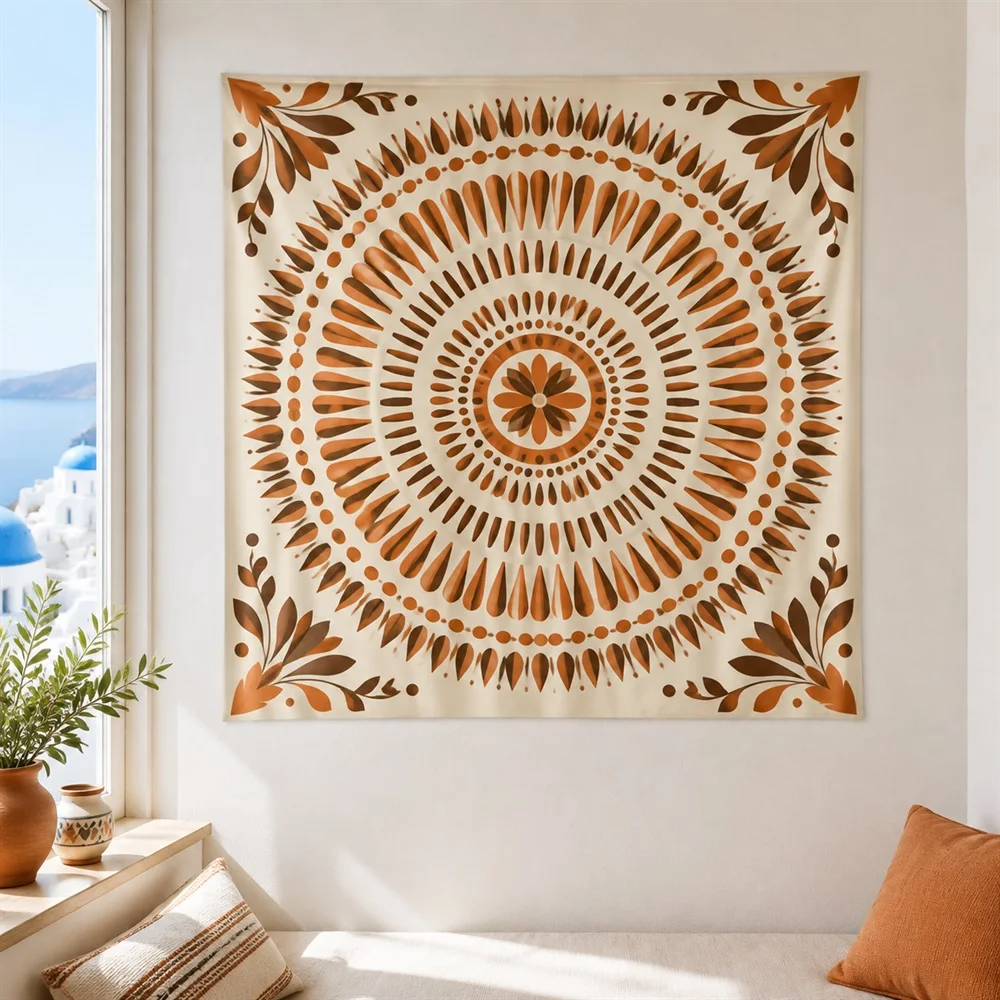 VIKAMA Mediterranean Town Tapestry Wall Hanging, Coastal Village Wall Art, Coastal Decor for Living Room Bedroom Bathroom