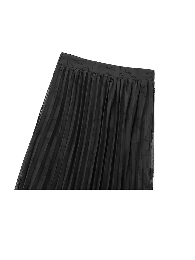 HH النساء الصلبة الدعاوى التلبيب واحدة الصدر طويلة الأكمام حرق التدريجي الطباعة شفافة مطوي قمصان + مرونة تنورة وسط مجموعة