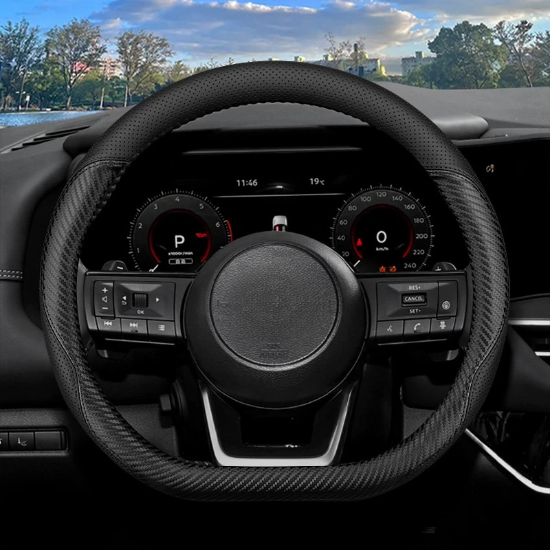 High Leather Braid on Car Auto Steering Wheel Cover Wrap for Nissan Pathfinder 2021 2022 2023 2024 2025 D Type view 4