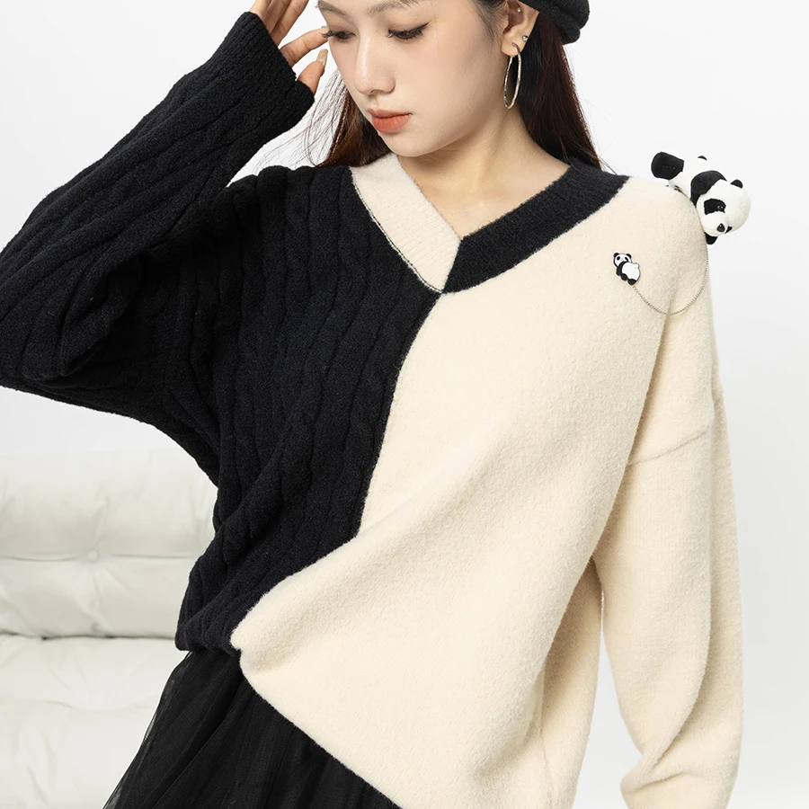 Korean Style Autumn Winter Women Girl Pullover Short Sweater Sweet Spliced Contrast Color Solid New Simple Casual Fashion Design