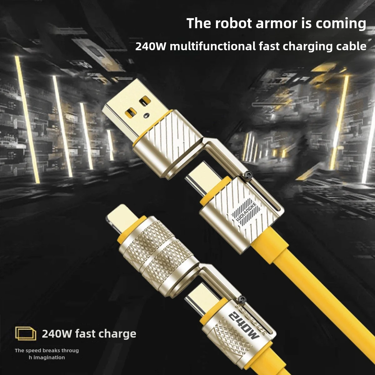 240W 4-in-1 Super Fast Charging Data Cable Type-C To Type-C Zinc Alloy Cable For iPhone15 Samsung Huawei Xiaomi