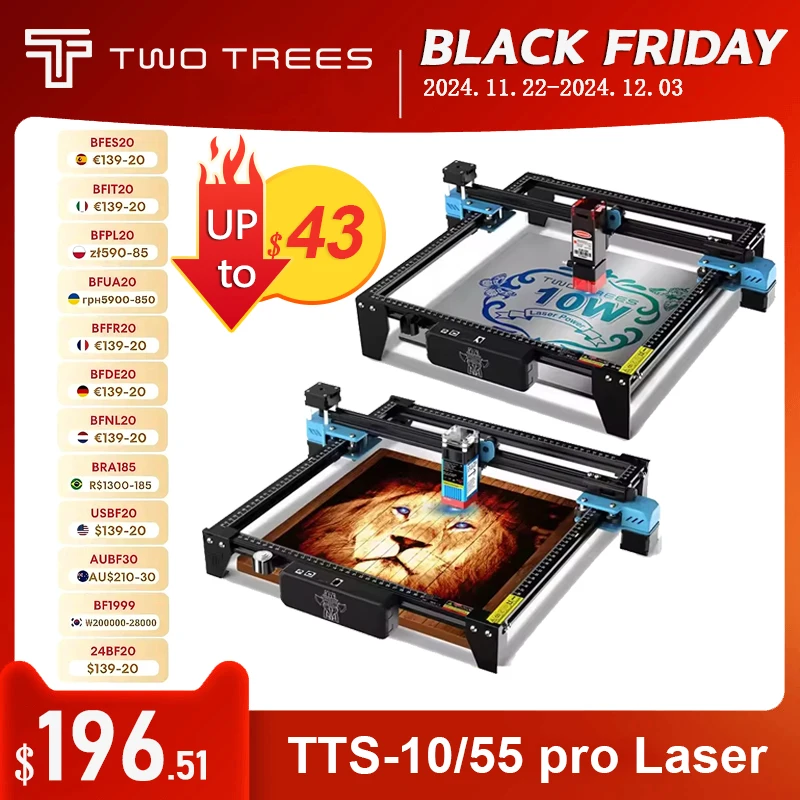 TWOTREES TTS pro 5.5W 10W Laser Engraver Cutting With APP Wifi Offline Control 30000mm/min Speed Laser Engraving Machine