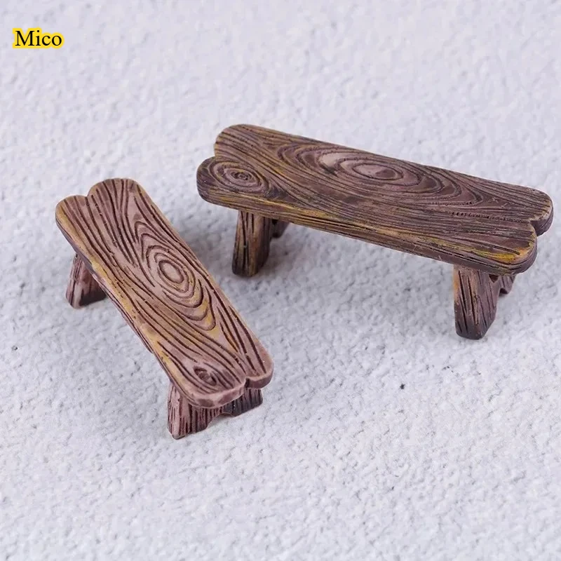

2Pcs Mini Wooden Chair Bench, Retro Desktop Ornament, Fairy Garden Miniature Decor, Dollhouse Tabletop Decoration