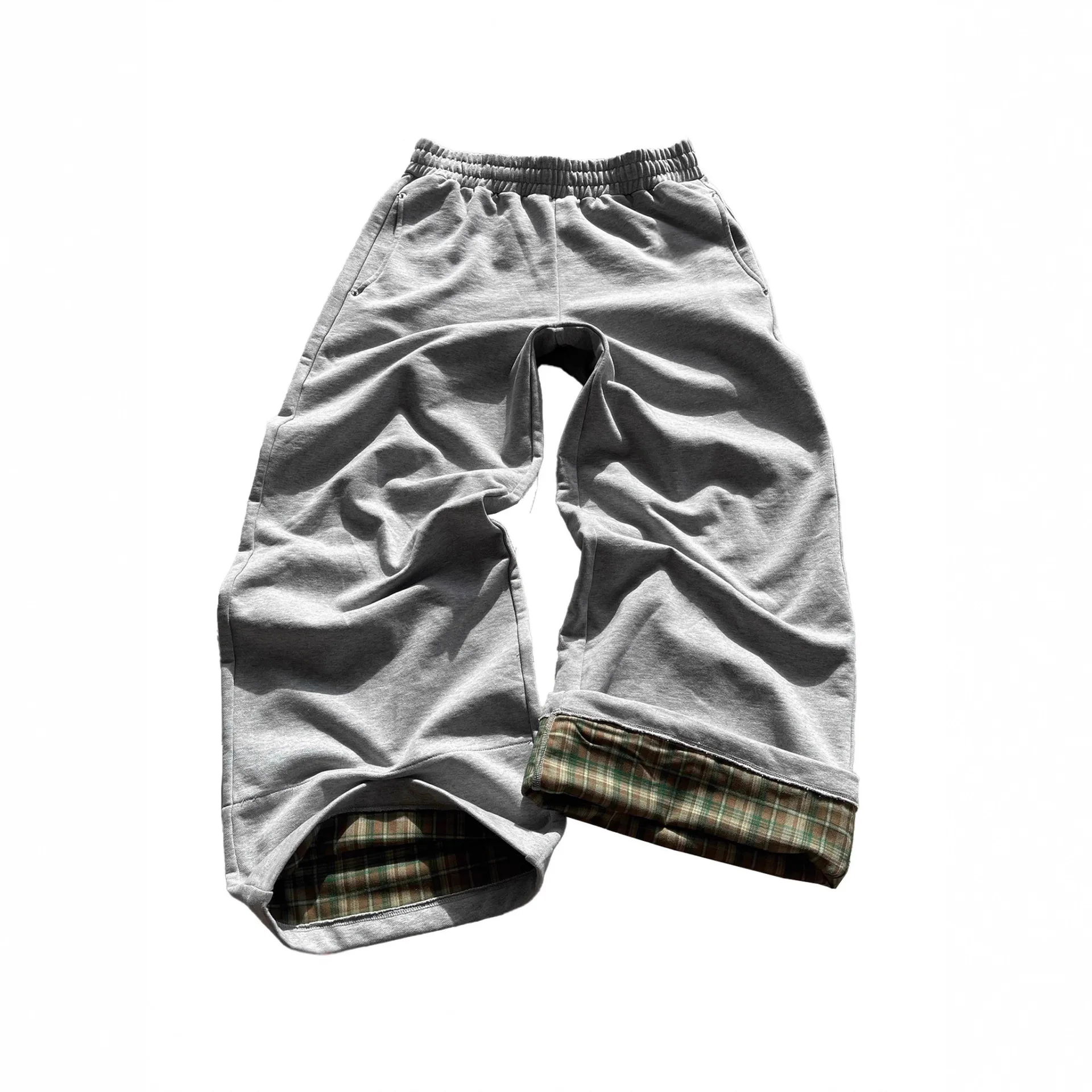 European and American Plaid Harajuku Street Fashion Stitching Solid Color Personalized Trendy New Wide-Leg Trousers Ins Style