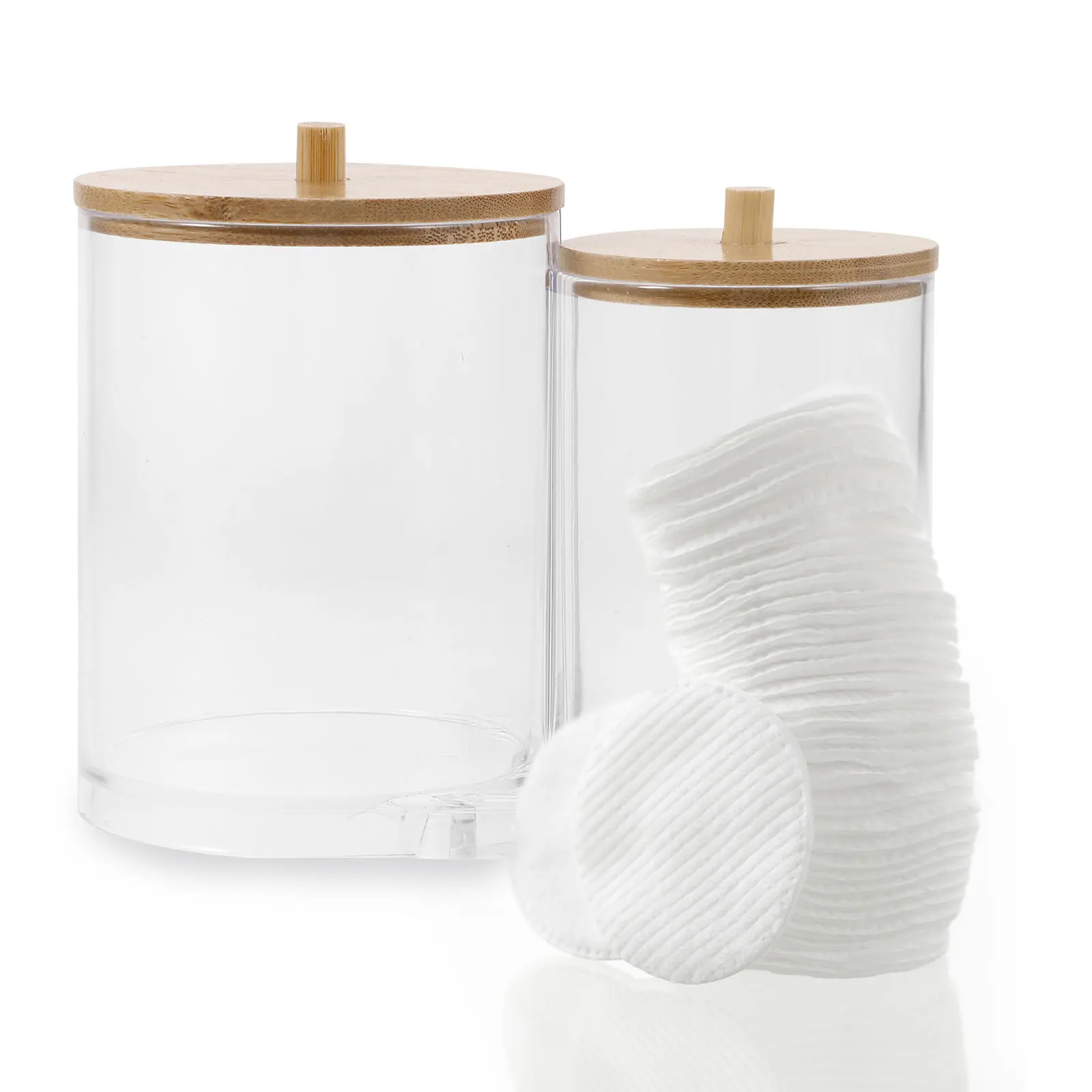 

Cotton Storage Box Pad Swab Holder Organizer Bathroom Jars Acrylic Container Transparent Bamboo Lid Stackable Desk