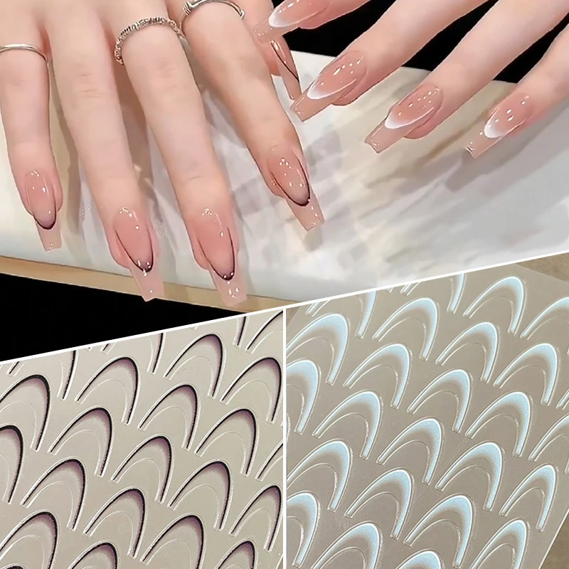 Pegatinas de uñas de línea francesa degradada, calcomanías 3D con puntas francesas, deslizadores de Gel para manicura, accesorios de decoración