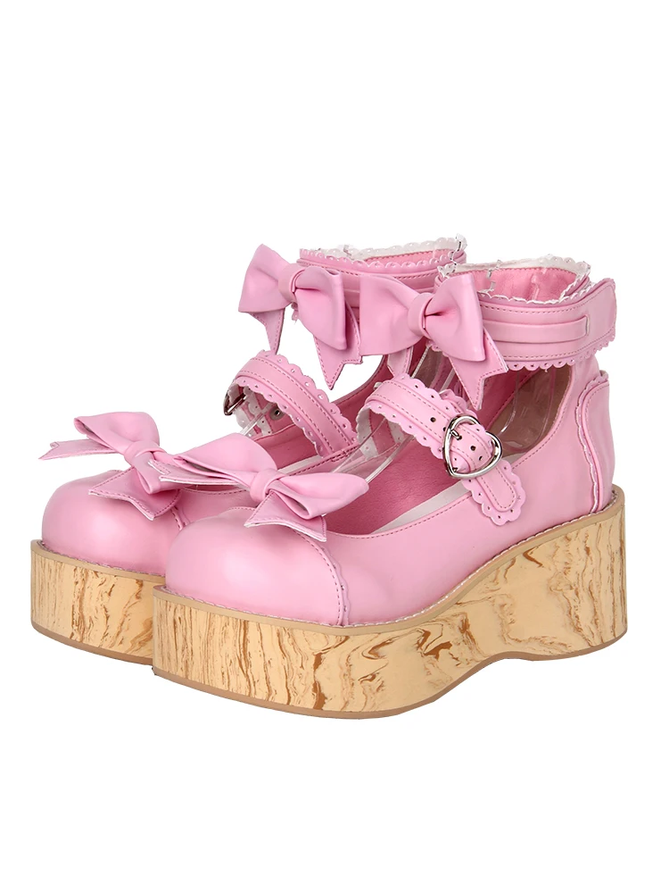 

Japanese Sweet Girl Student Single Shoes New Lolita Shoes Round Head Wood Grain Bottom High Heels Princess Dress Tea Party Shoes