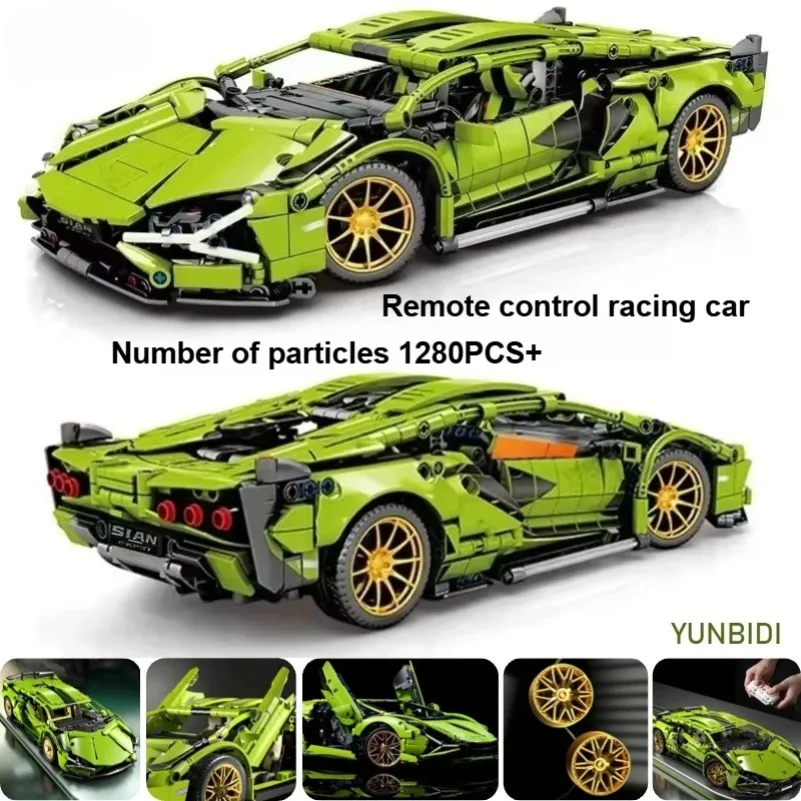 1:14 modèle de bloc de course bricolage 1280 pièces + modèle de voiture télécommandé statique/sport bloc mécanique assemblage jouet cadeaux pour enfants adultes