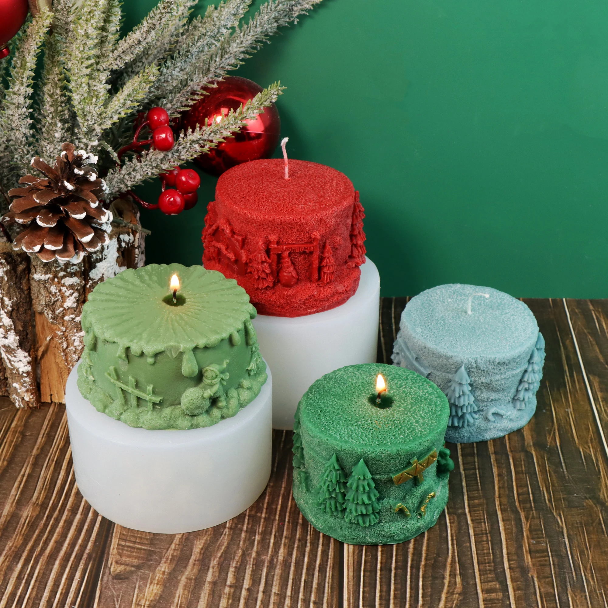 Neue Weihnachten Baumstumpf Kerze Form Schneemann Form Weihnachten Haus Duftenden Gips Silikon Form DIY Seife Epoxidharz Handwerk Machen Werkzeug