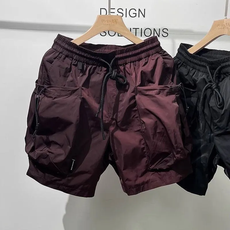 Men's Cargo Shorts Large Pockets Five-Quarter Length Summer Function Style Straight Leg Non-Brand Youth Casual Pure Color