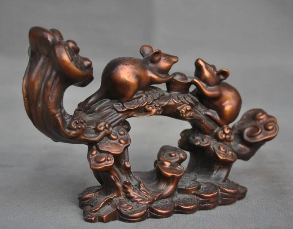 

Chinese Feng Shui bronze auspicious wealth yuanbao ruyi Zodiac year mouse statue