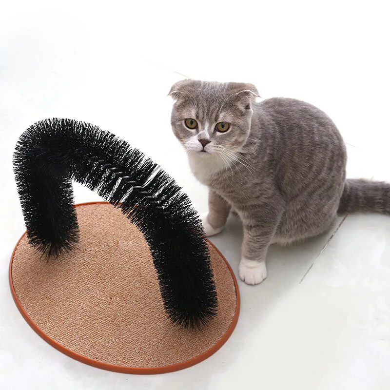 Cat Toy Arch Self Groome Pamper Feline with A Massage Grooming Rubbing Brush with Scratching Pad Toy for Cats Interactive Toys