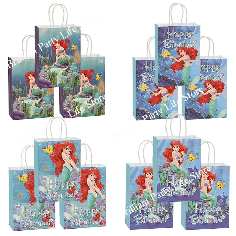 New Little Mermaid Ariel Birthday Party Decor Paper Gift Bags Party Handle Bags Toy Balloon For Baby Shower Girl Supplies