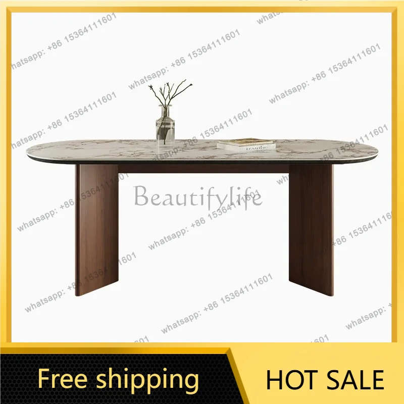 zj.Italian Minimalist Slate Dining Marble Nordic High-end Kitchen Dining Room Solid Wood Dining Table Designer Home Furniture FY