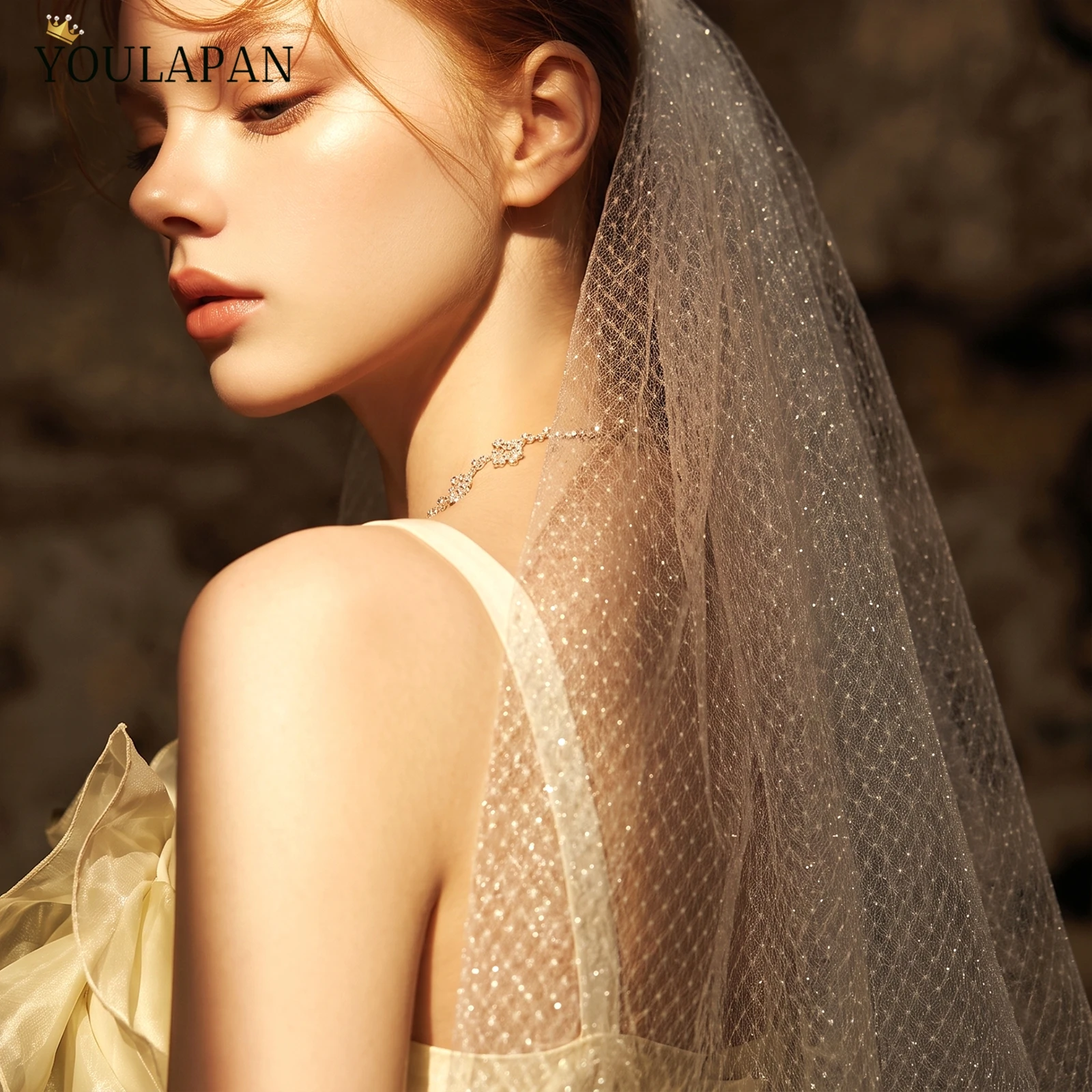 Topqueen V304 Glitter Mesh Tulle Sparkly Bridal Veil Soft Velos De Novia Wedding Accessories Customizable