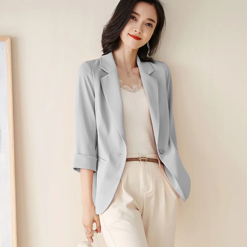 

2023 Spring/Summer New Elegant Blazer Women's Long Sleeve Simple One Button Coat Fashion Slim Fit Women's Thin Blazer Top
