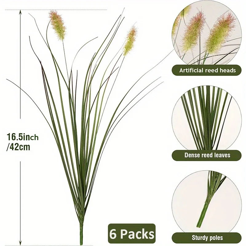 NONE 6 Packungen simuliertes Schilfrohrgras, Heim- und Wohnzimmerdekoration, simulierte Pflanze, Gartendekoration im Freien, simulierte Blume 3